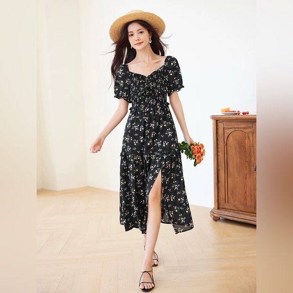 Black Floral Midi Sundress - Picture 4 of 10